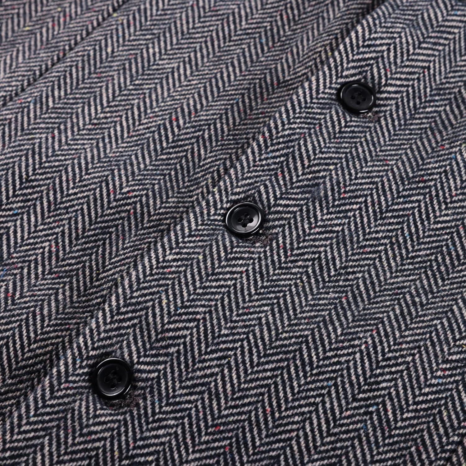 imagePJ PAUL JONES Mens Herringbone Tweed Suit Vest Casual Wool Blend WaistcoatDark Blue Herringbone