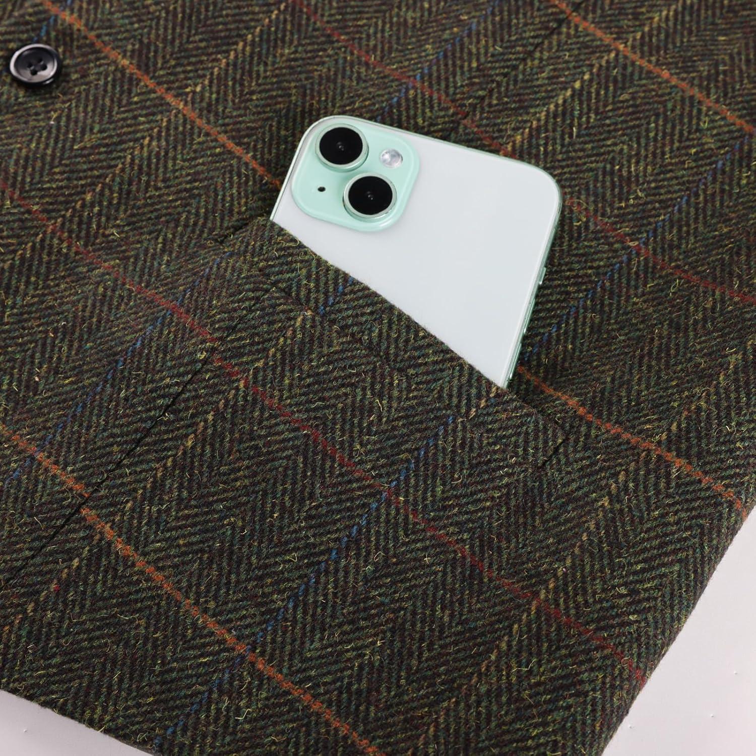 imagePJ PAUL JONES Mens Herringbone Tweed Suit Vest Casual Wool Blend WaistcoatYellowgreen Herringbone