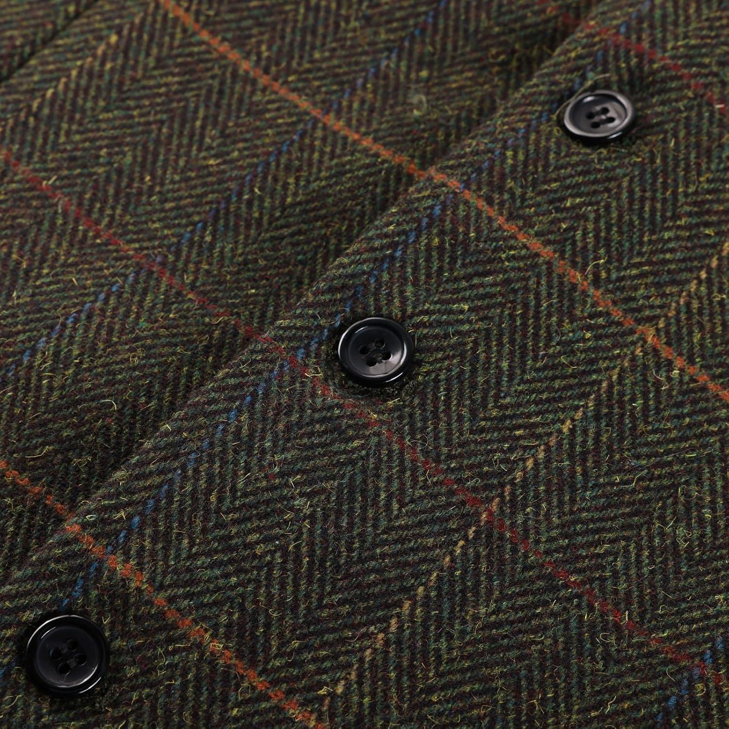 imagePJ PAUL JONES Mens Herringbone Tweed Suit Vest Casual Wool Blend WaistcoatYellowgreen Herringbone