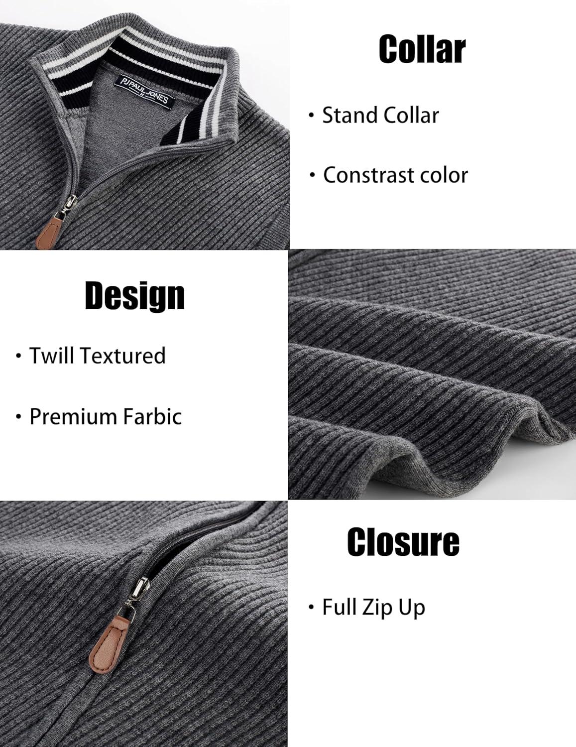 imagePJ PAUL JONES Mens Sweater Vests Slim Fit Twill Textured Full Zip Sleeveless Vests Casual OutwearBlue Gray