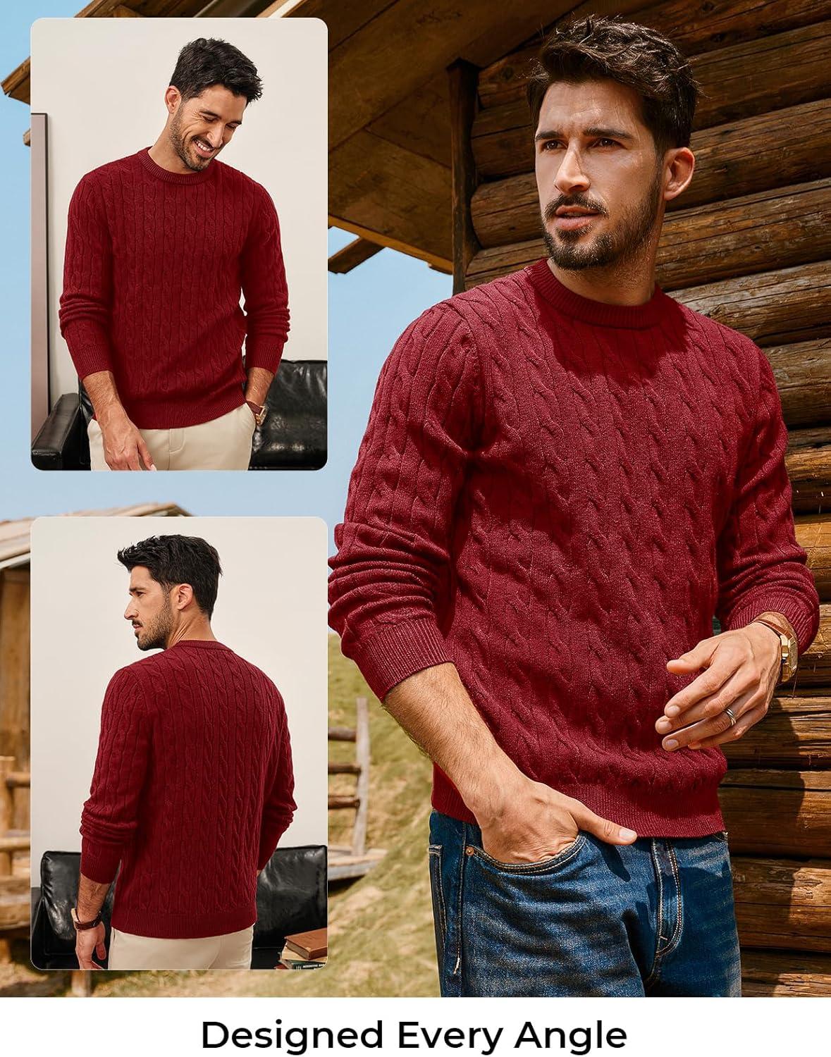 imagePJ PAUL JONES Mens Sweaters Casual Cable Knit Pullover Sweater Crewneck Twist SweatersBurgundy