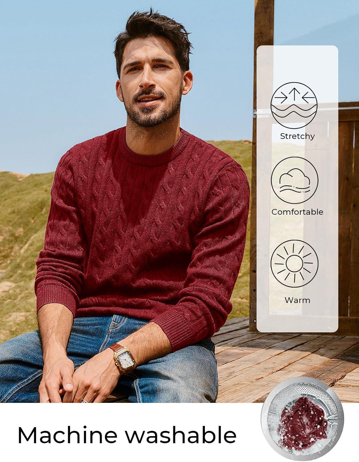imagePJ PAUL JONES Mens Sweaters Casual Cable Knit Pullover Sweater Crewneck Twist SweatersBurgundy