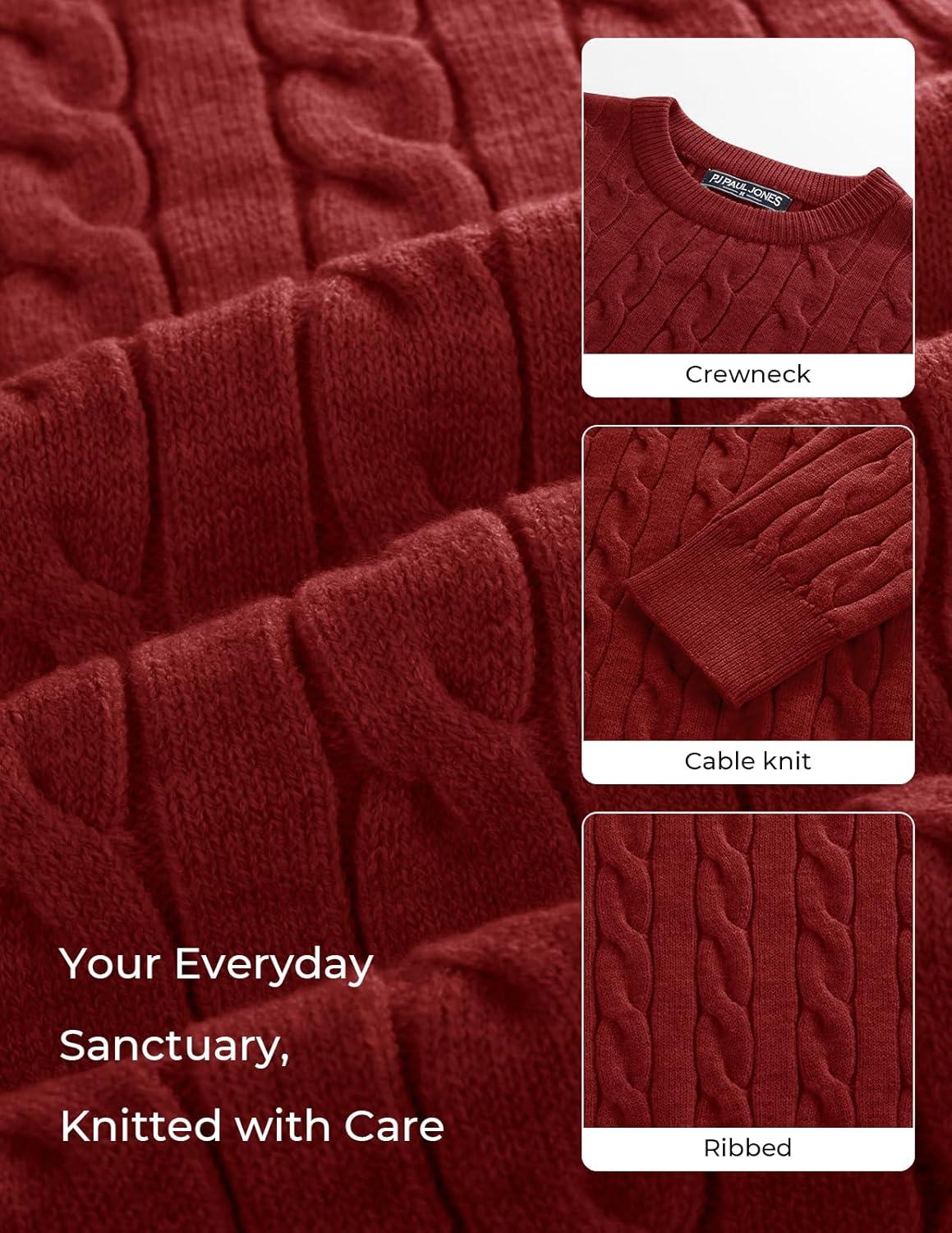 imagePJ PAUL JONES Mens Sweaters Casual Cable Knit Pullover Sweater Crewneck Twist SweatersBurgundy