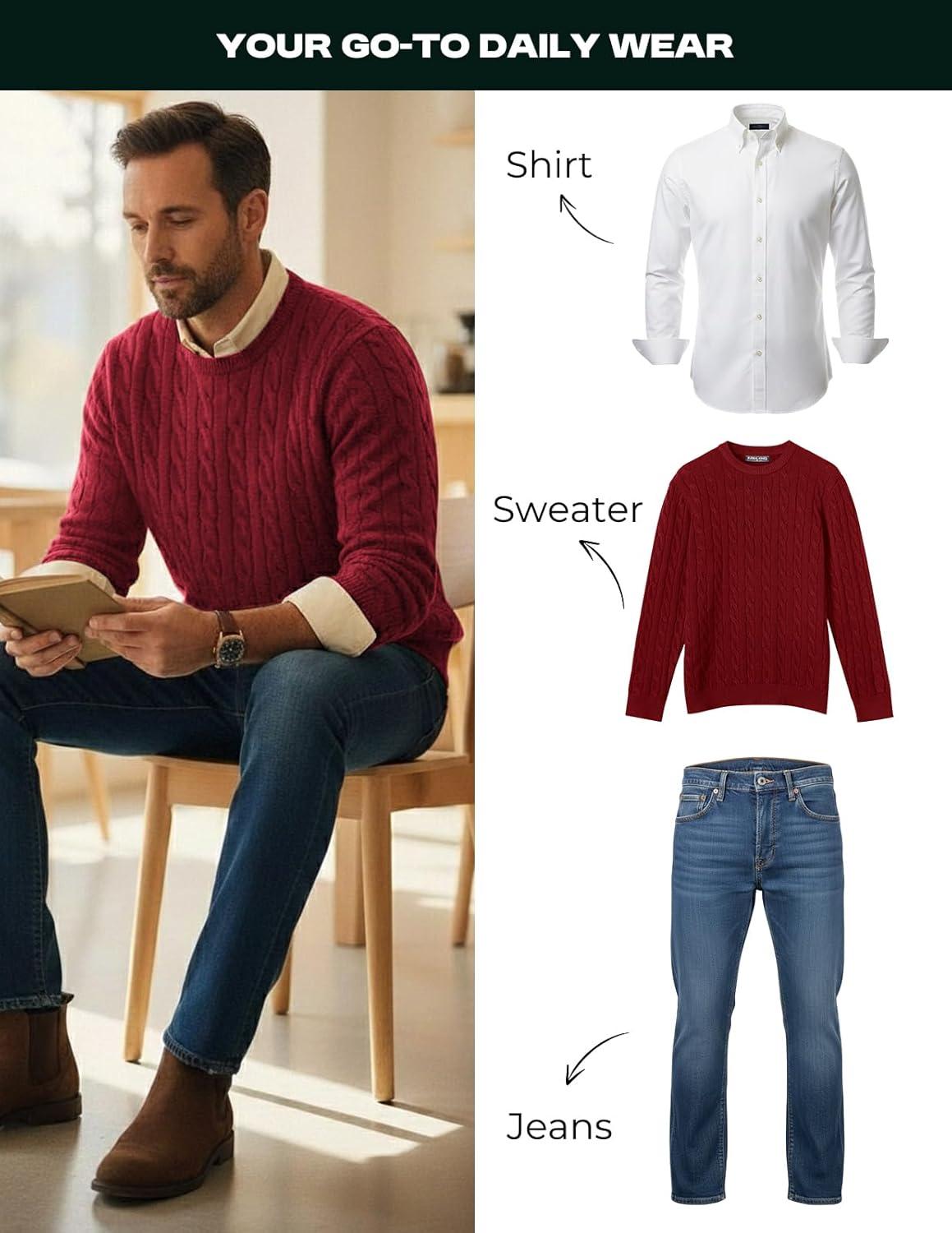 imagePJ PAUL JONES Mens Sweaters Casual Cable Knit Pullover Sweater Crewneck Twist SweatersBurgundy