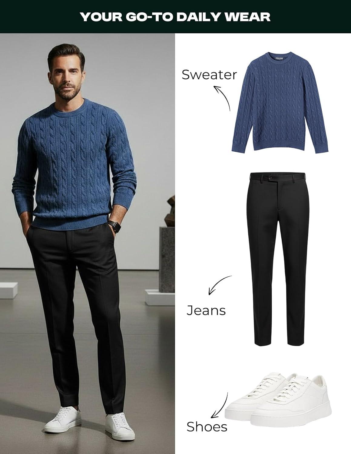 imagePJ PAUL JONES Mens Sweaters Casual Cable Knit Pullover Sweater Crewneck Twist SweatersDenim Blue