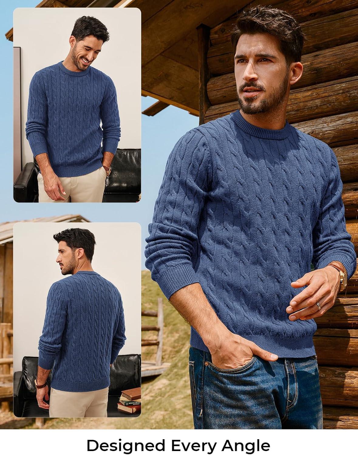 imagePJ PAUL JONES Mens Sweaters Casual Cable Knit Pullover Sweater Crewneck Twist SweatersDenim Blue