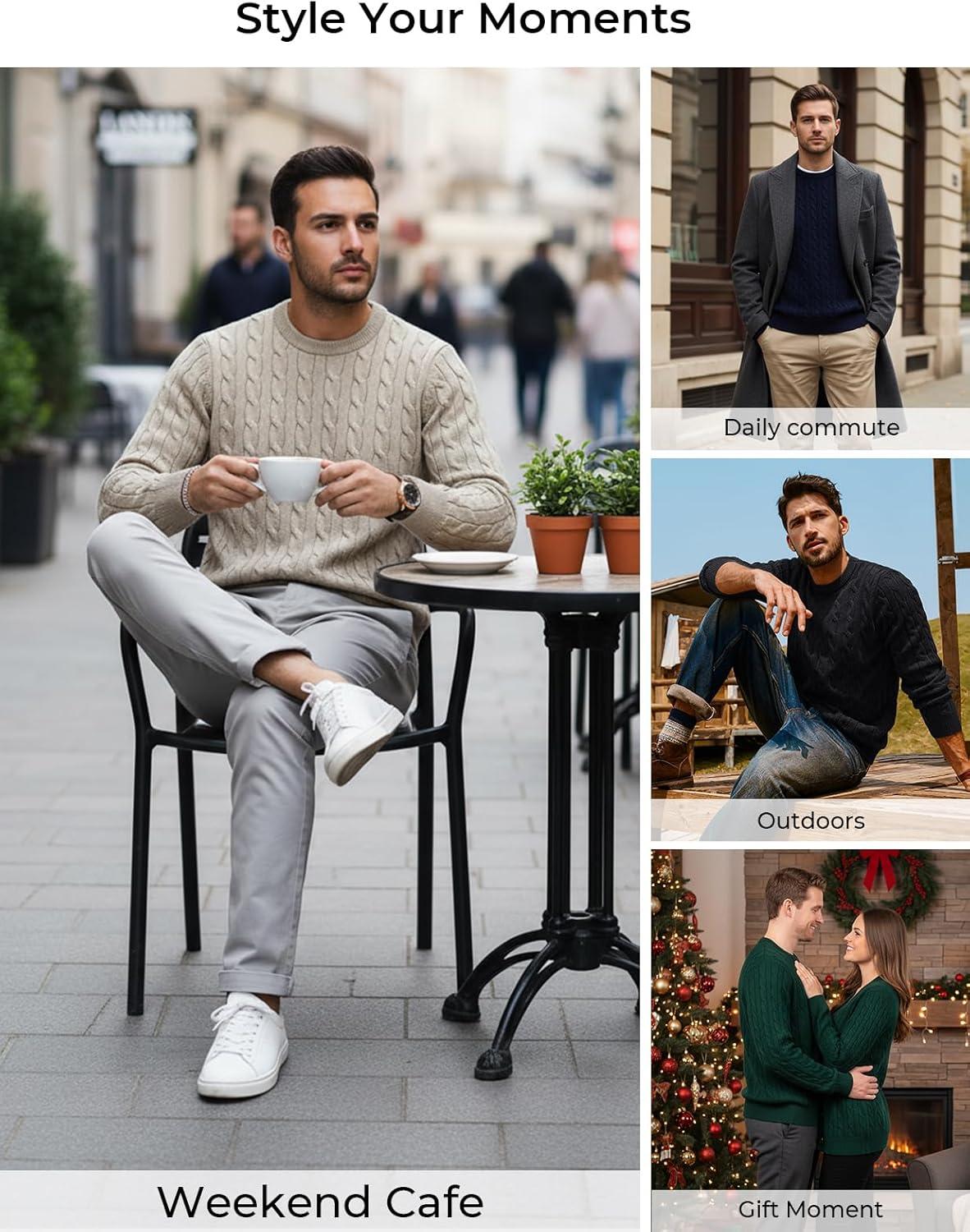 imagePJ PAUL JONES Mens Sweaters Casual Cable Knit Pullover Sweater Crewneck Twist SweatersDenim Blue
