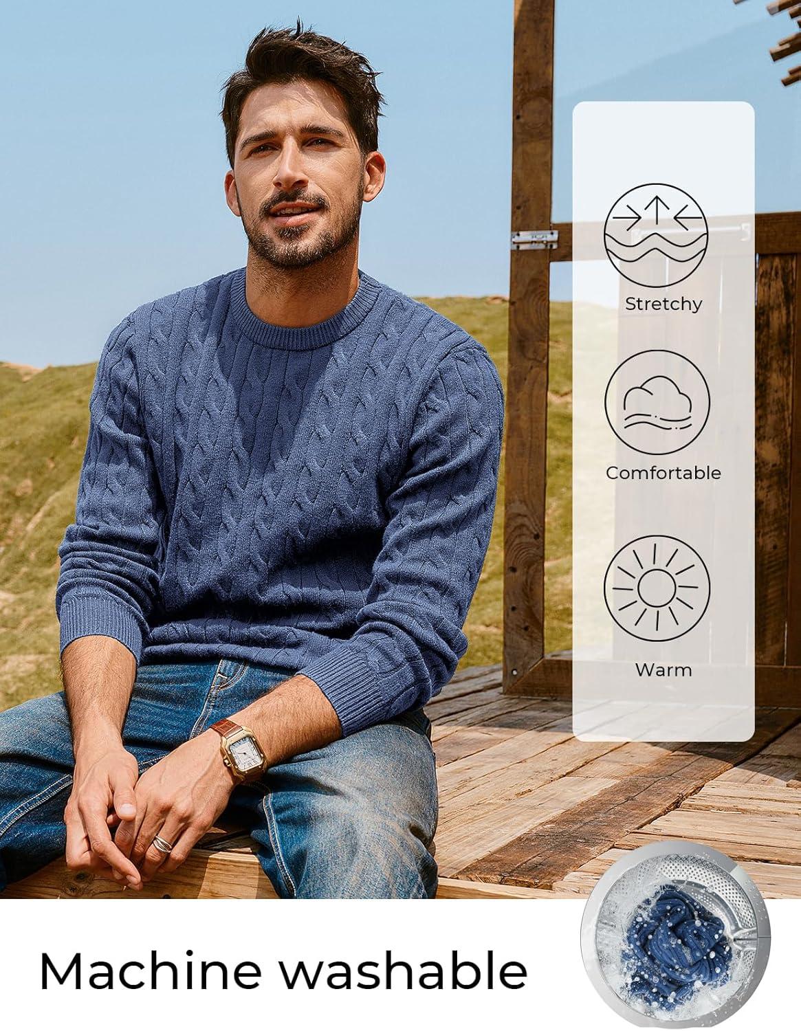 imagePJ PAUL JONES Mens Sweaters Casual Cable Knit Pullover Sweater Crewneck Twist SweatersDenim Blue
