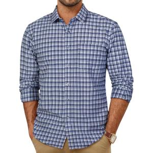 PJ PAUL JONES Mens Dress Shirts Cotton Long Sleeve Button Down Shirts Business Casual Plaid Tops with Pocket(Classic Blue Gingham)