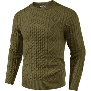 PJ PAUL JONES Mens Sweater Crewneck Cable Knit Pullover Sweater Casual Twist Textured Sweaters(Olive Green)