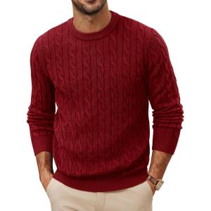 PJ PAUL JONES Mens Sweaters Casual Cable Knit Pullover Sweater Crewneck Twist Sweaters(Burgundy)