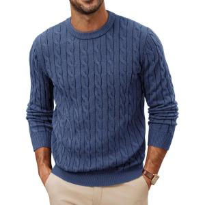 PJ PAUL JONES Mens Sweaters Casual Cable Knit Pullover Sweater Crewneck Twist Sweaters(Denim Blue)