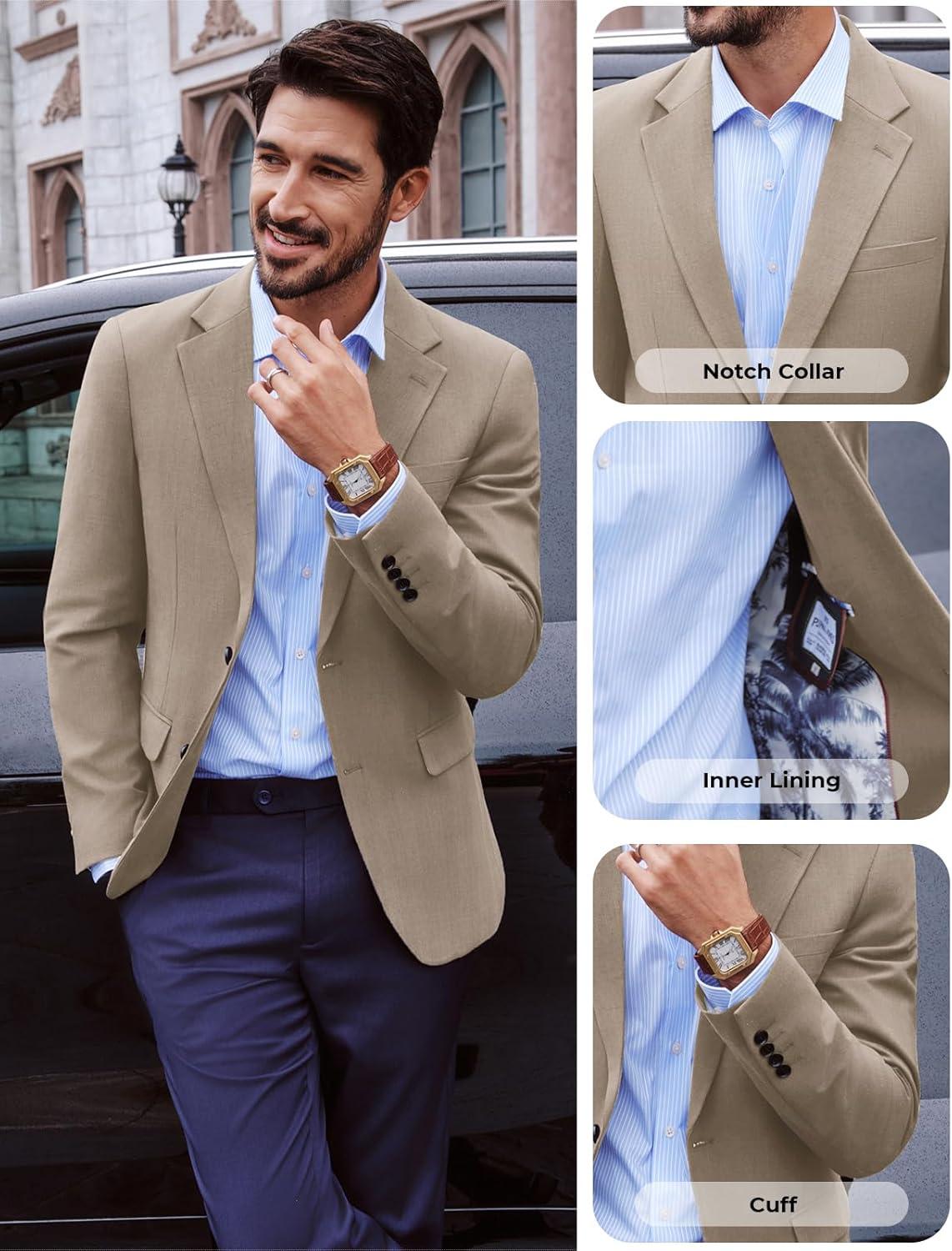 imagePJ PAUL JONES Mens Blazer Casual Lightweight Sports Coat Summer Sport Suit JacketsApricot