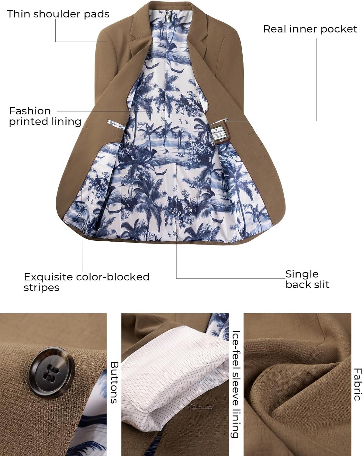 imagePJ PAUL JONES Mens Blazer Casual Lightweight Sports Coat Summer Sport Suit JacketsBrown