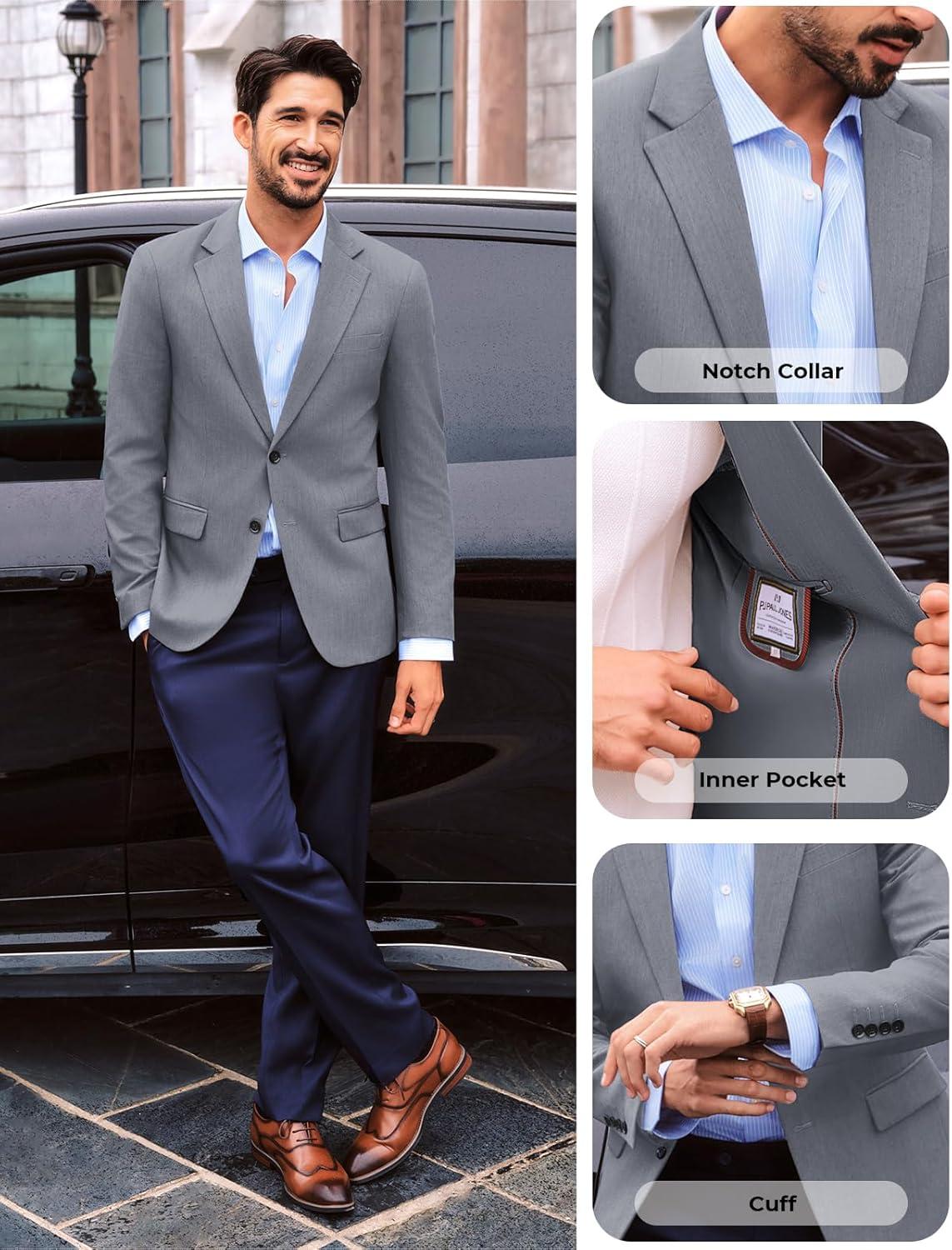 imagePJ PAUL JONES Blazer for Men Classic Lightweight Sports Coat Casual Sport Suit JacketsGrey