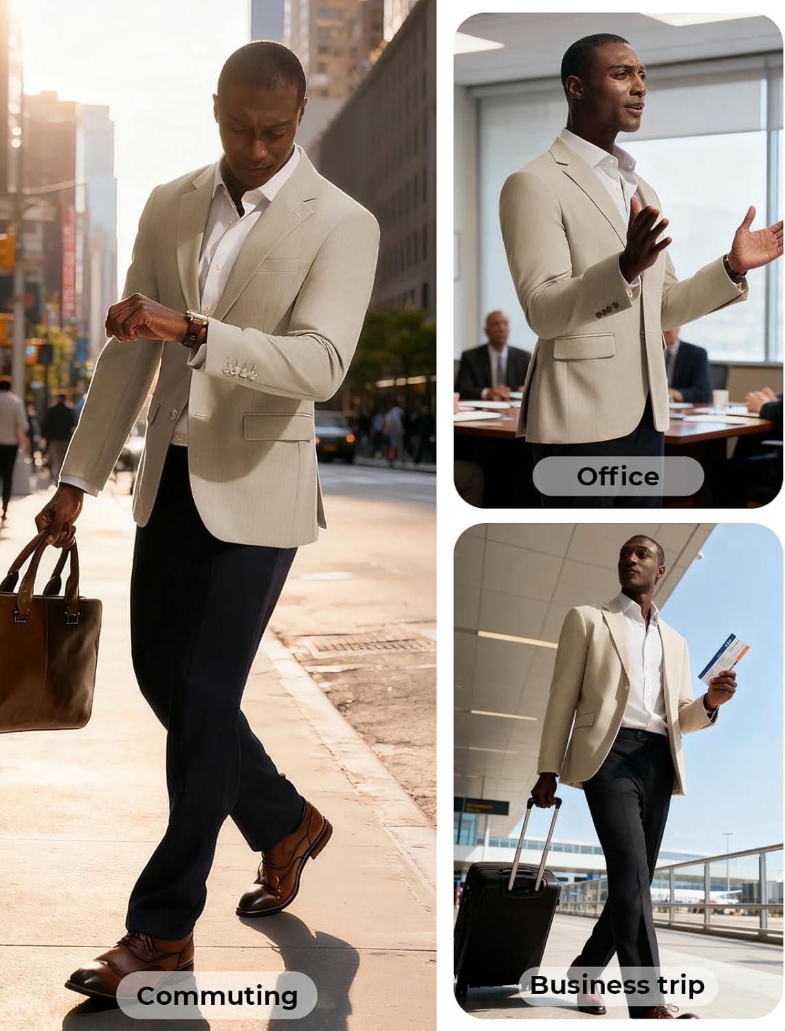 imagePJ PAUL JONES Blazer for Men Classic Lightweight Sports Coat Casual Sport Suit JacketsKhaki