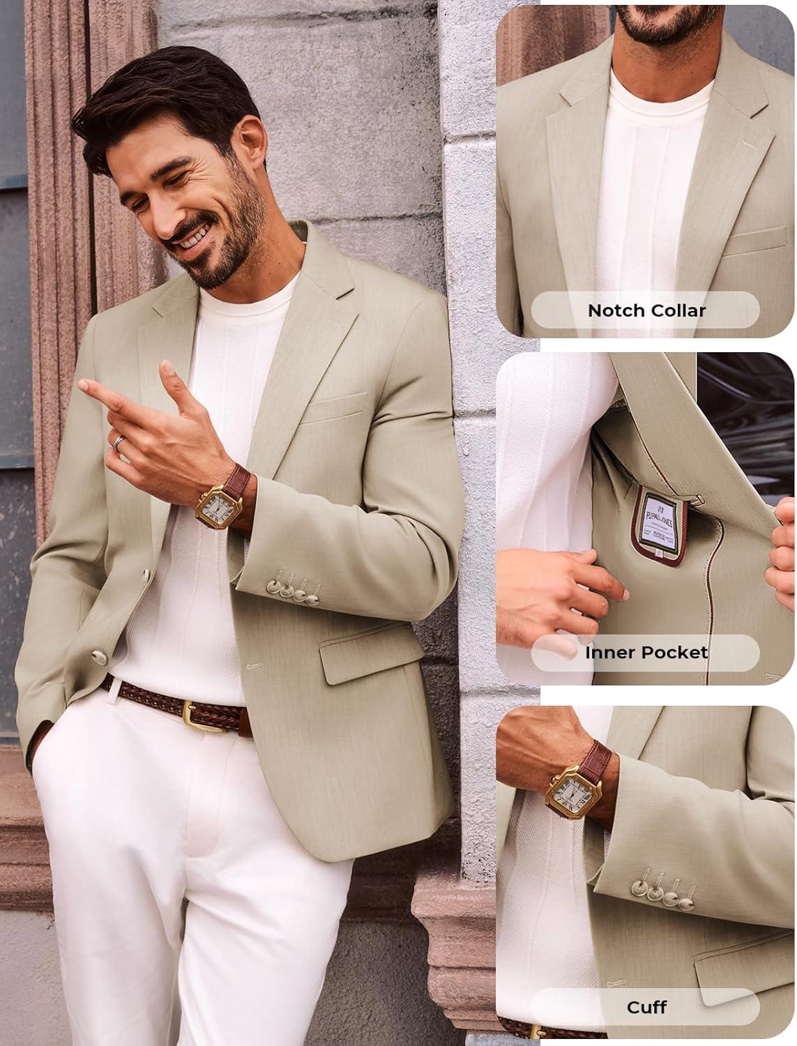 imagePJ PAUL JONES Blazer for Men Classic Lightweight Sports Coat Casual Sport Suit JacketsKhaki