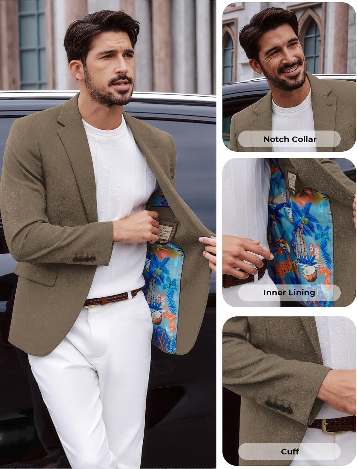 imagePJ PAUL JONES Mens Casual Blazer One Button Sport Coats Lightweight Business Suit JacketCoffee