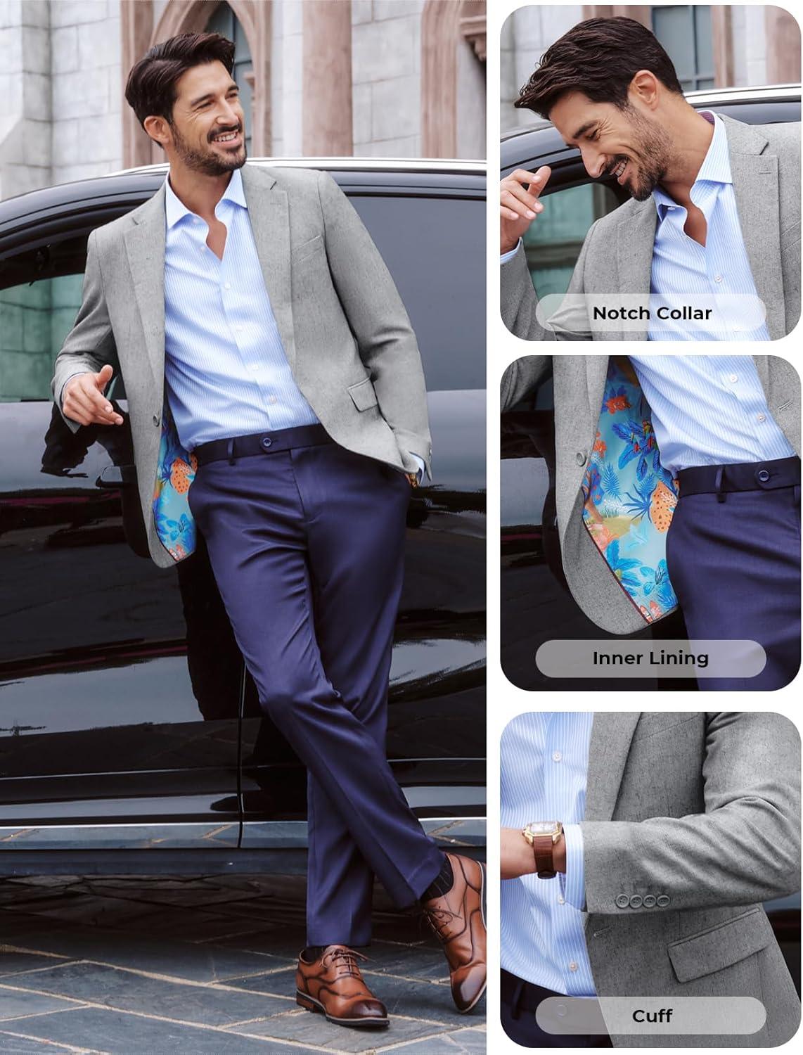 imagePJ PAUL JONES Mens Casual Blazer One Button Sport Coats Lightweight Business Suit JacketGrey