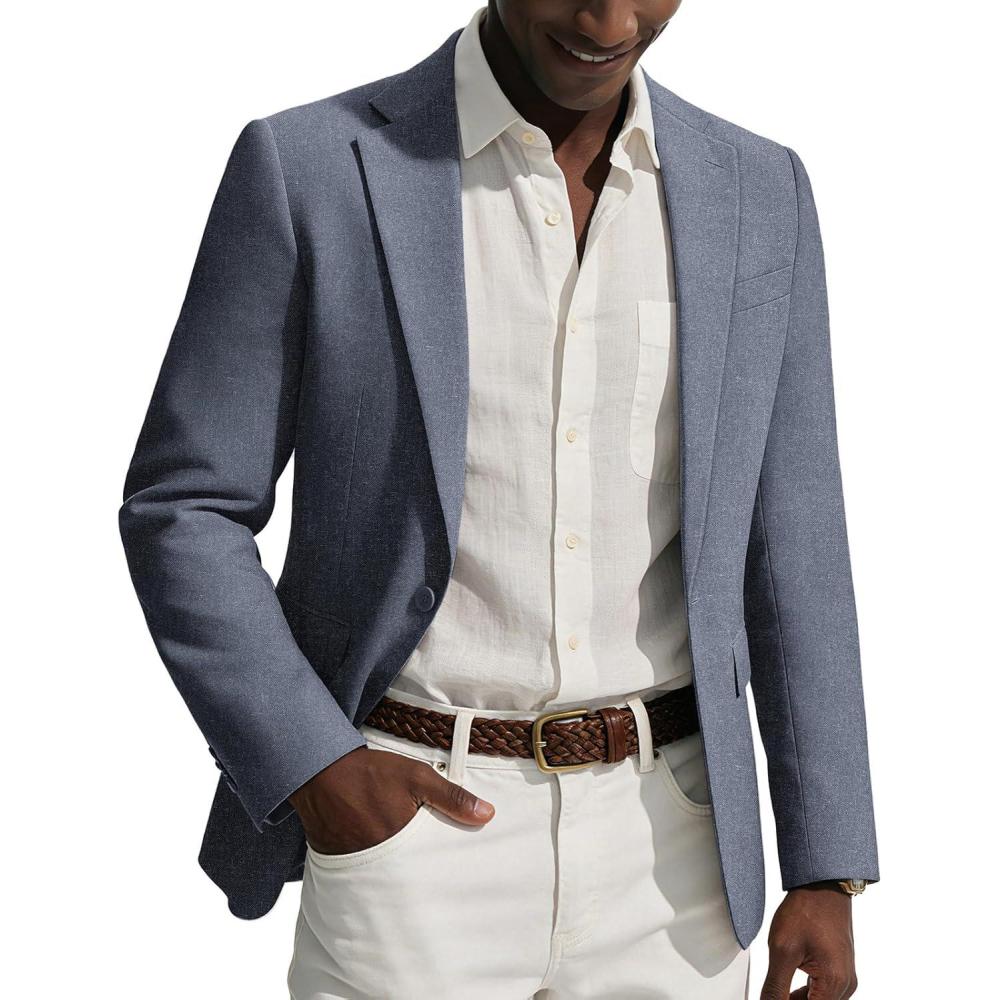 imagePJ PAUL JONES Mens Casual Blazer One Button Sport Coats Lightweight Business Suit JacketDenim Blue