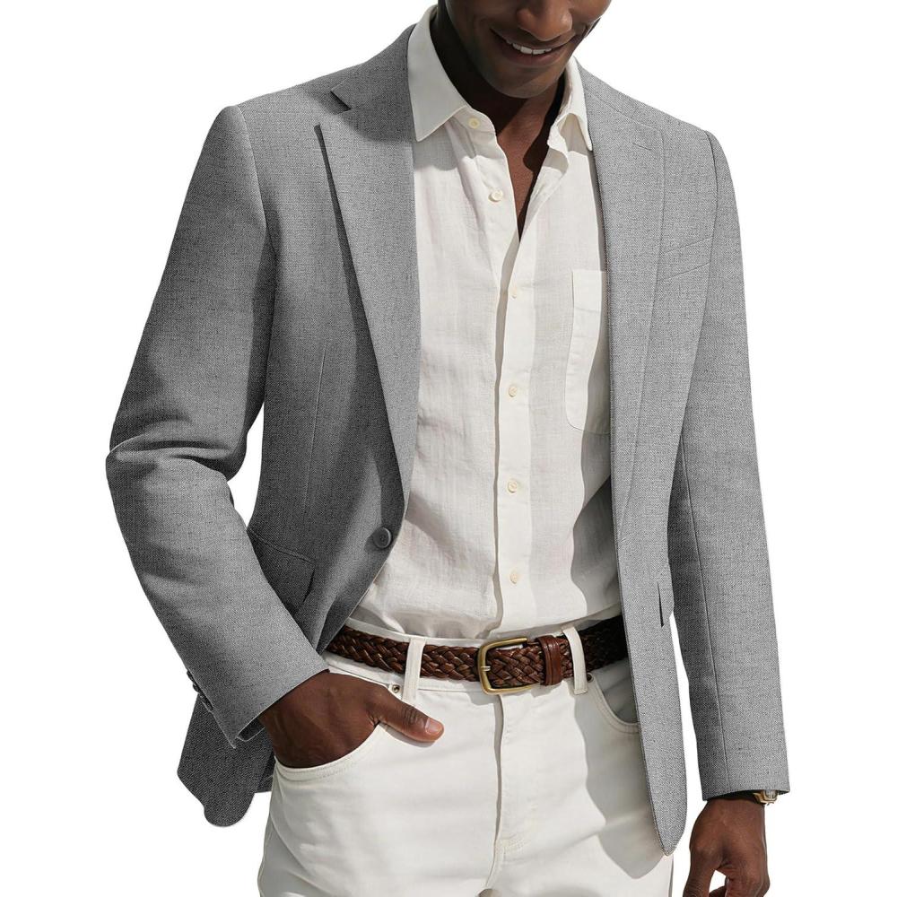 imagePJ PAUL JONES Mens Casual Blazer One Button Sport Coats Lightweight Business Suit JacketGrey