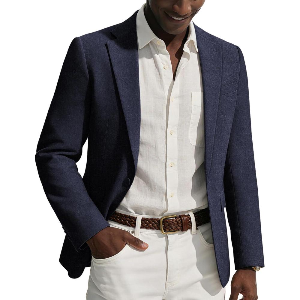 imagePJ PAUL JONES Mens Casual Blazer One Button Sport Coats Lightweight Business Suit JacketNavy Blue