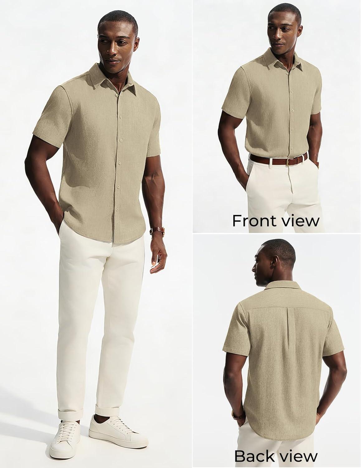 imagePJ PAUL JONES Mens Button Down Short Sleeve Shirt Casual Linen Summer Beach Vacation Shirts for MenApricot