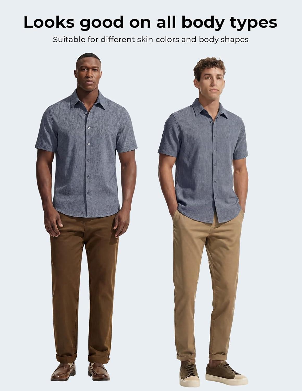 imagePJ PAUL JONES Mens Button Down Short Sleeve Shirt Casual Linen Summer Beach Vacation Shirts for MenApricot