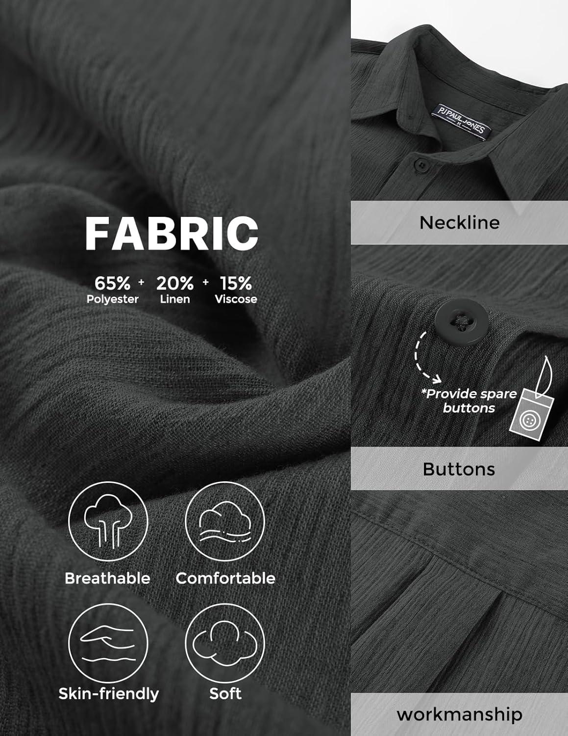 imagePJ PAUL JONES Mens Button Down Short Sleeve Shirt Casual Linen Summer Beach Vacation Shirts for MenBlack