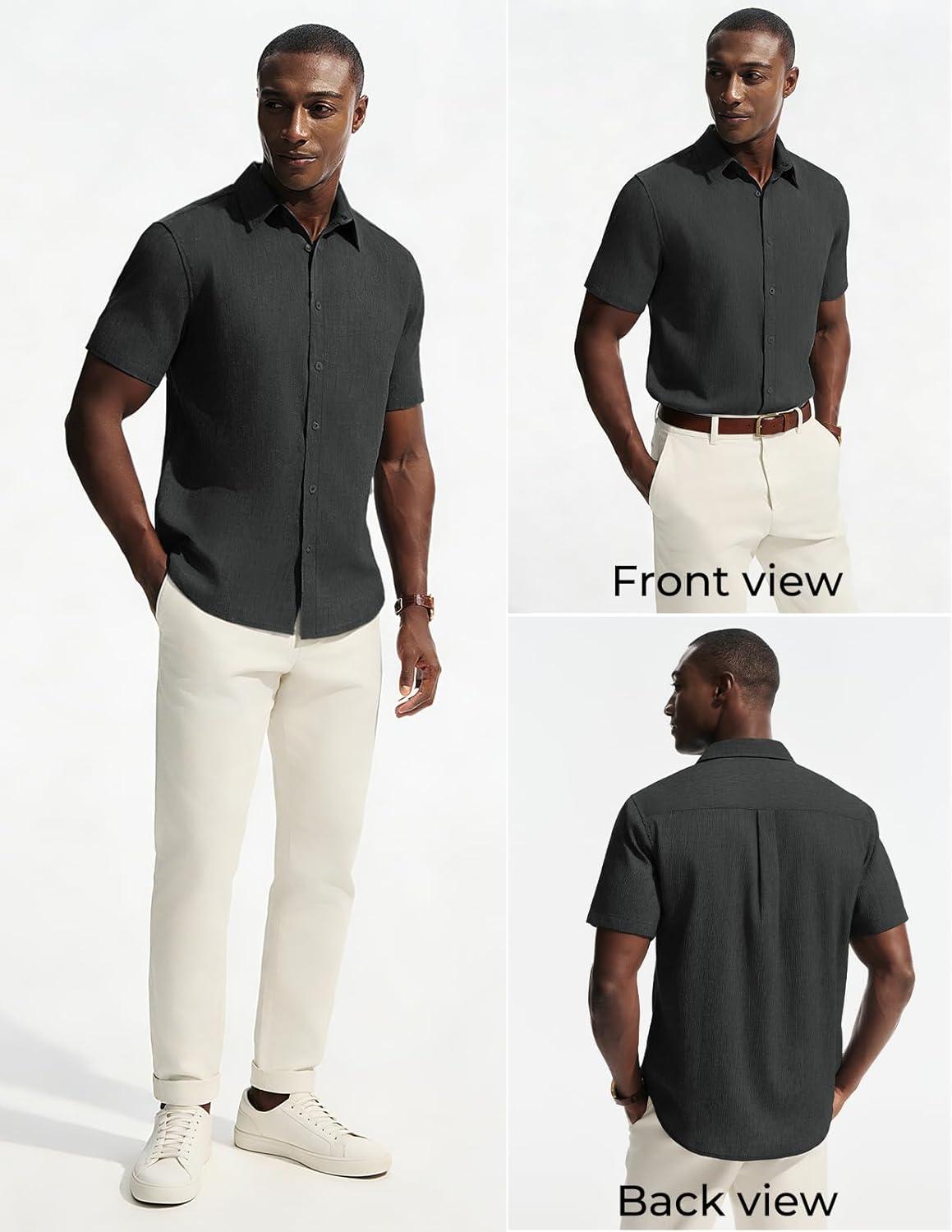 imagePJ PAUL JONES Mens Button Down Short Sleeve Shirt Casual Linen Summer Beach Vacation Shirts for MenBlack