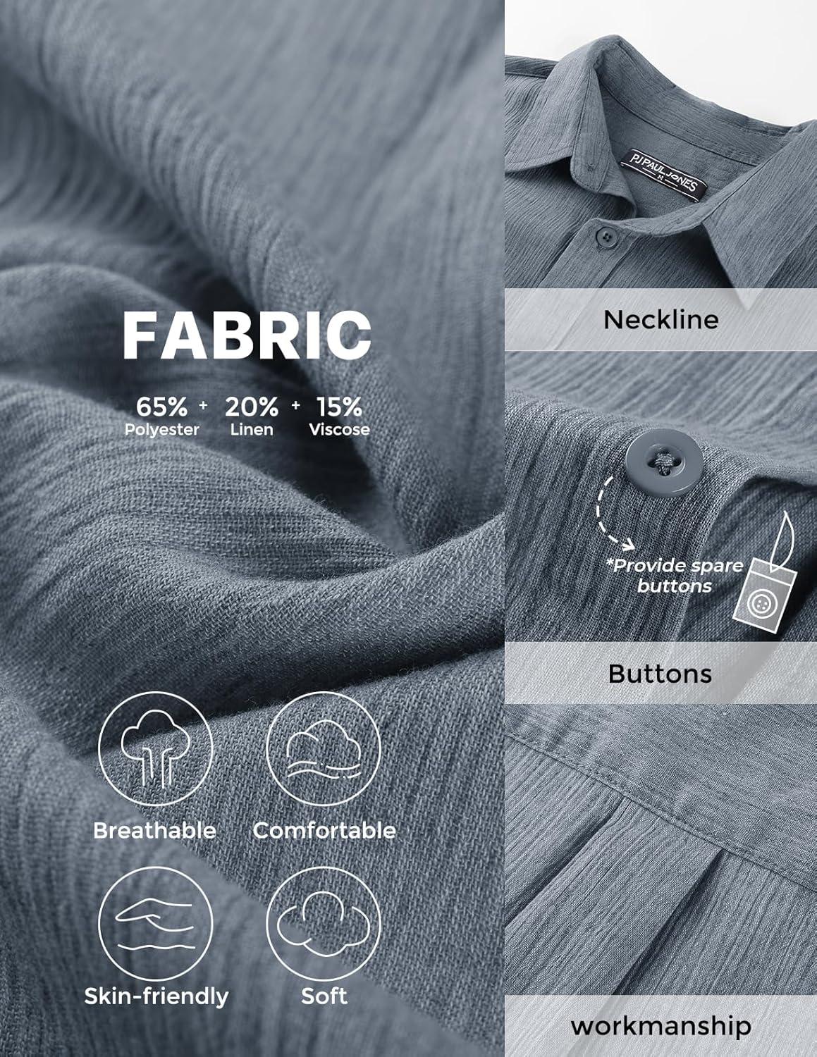imagePJ PAUL JONES Mens Button Down Short Sleeve Shirt Casual Linen Summer Beach Vacation Shirts for MenDenim Blue