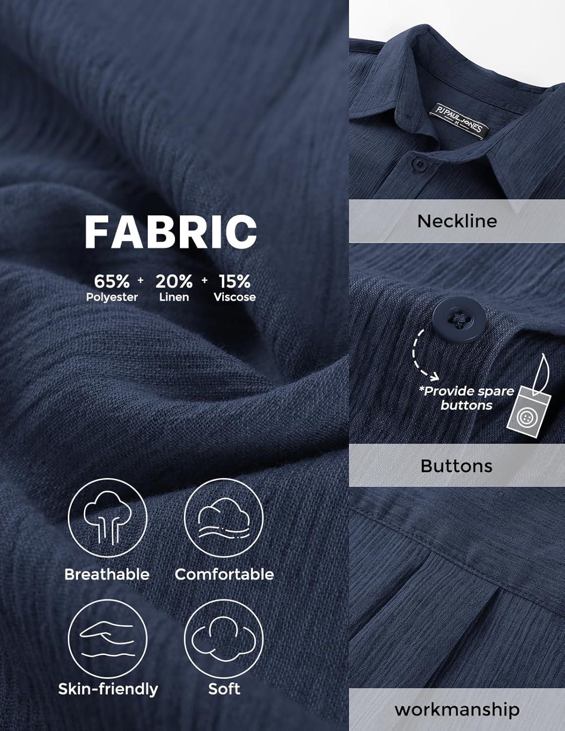 imagePJ PAUL JONES Mens Button Down Short Sleeve Shirt Casual Linen Summer Beach Vacation Shirts for MenNavy