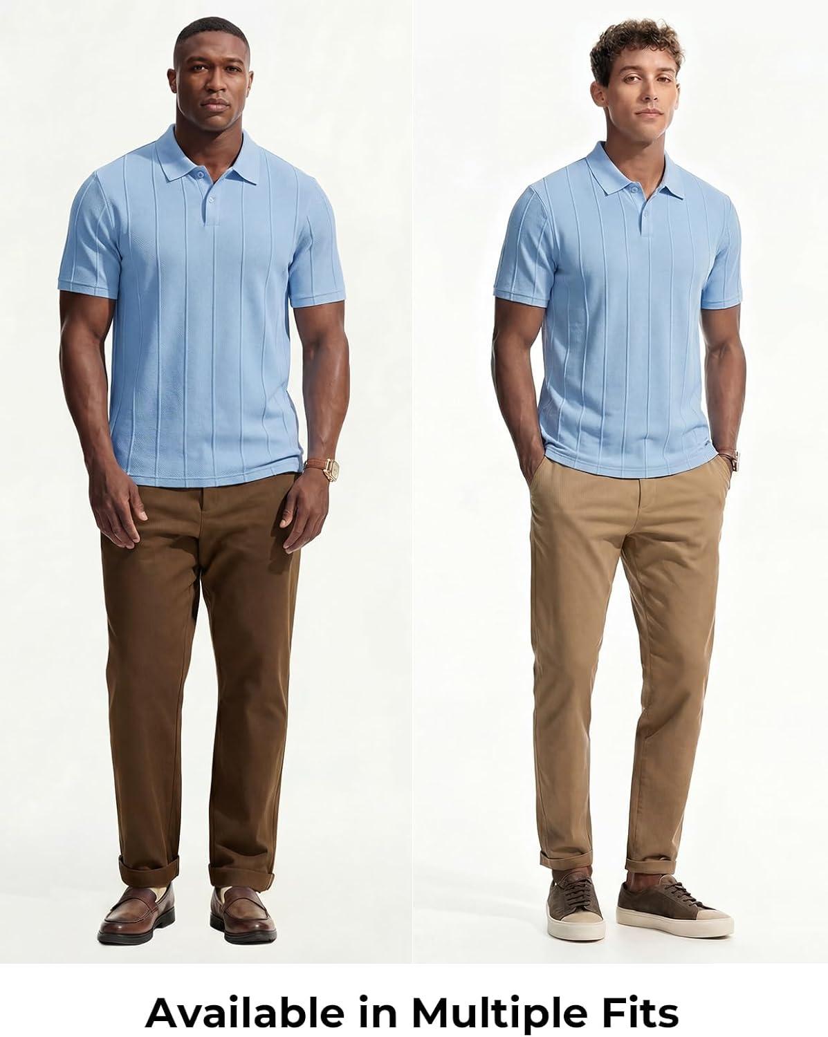 imagePJ PAUL JONES Mens Knit Polo Shirts Short Sleeve Textured Polo Golf Collared Shirt Casual Vacation Fashion TopsBeige