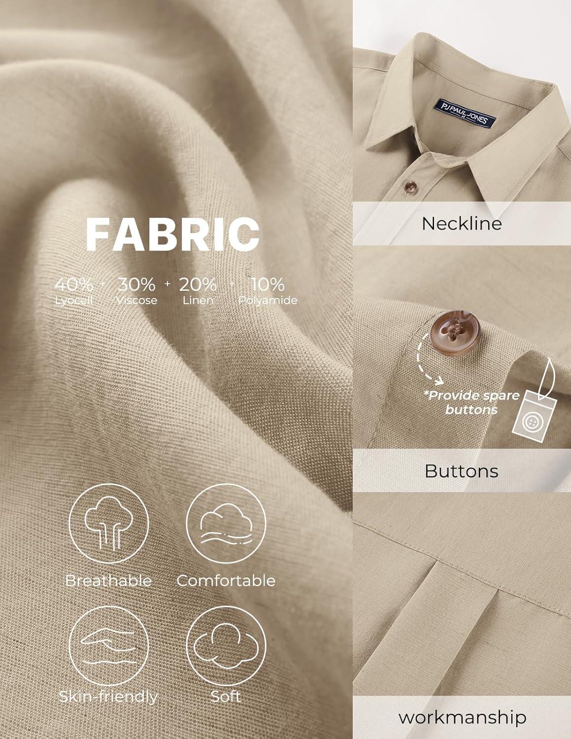 imagePJ PAUL JONES Mens Linen Shirts Short Sleeve Button Down Shirt Wrinkle Free Dress Shirt Casual Summer Shirt with PocketApricot