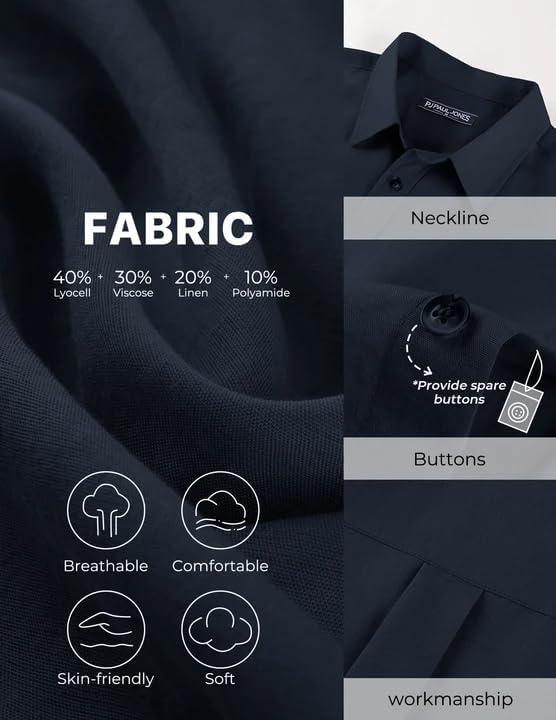 imagePJ PAUL JONES Mens Linen Shirts Short Sleeve Button Down Shirt Wrinkle Free Dress Shirt Casual Summer Shirt with PocketNavy Blue