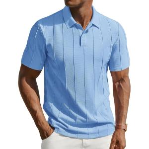 PJ PAUL JONES Mens Knit Polo Shirts Short Sleeve Textured Polo Golf Collared Shirt Casual Vacation Fashion Tops(Sky Blue)