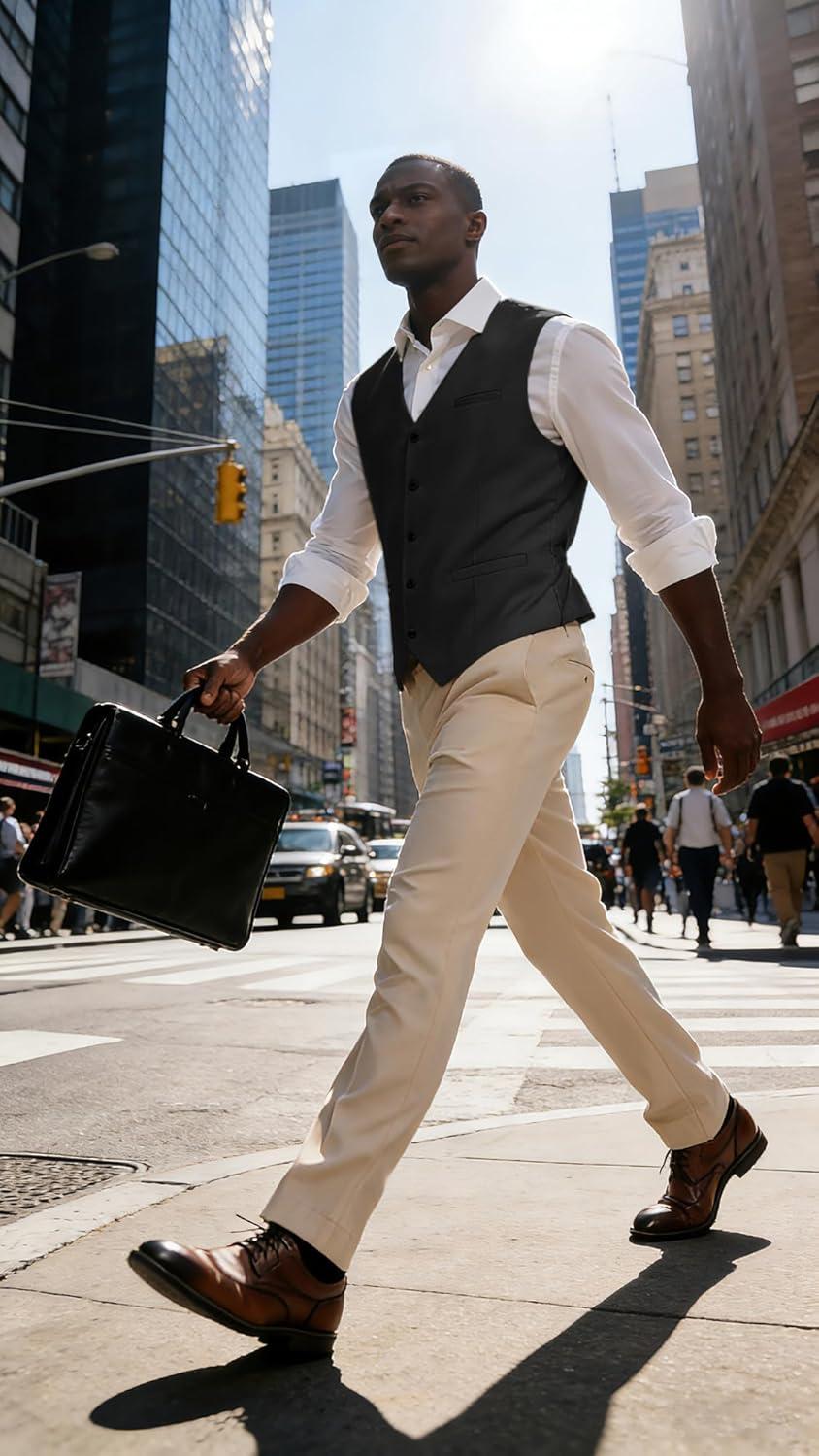 imagePJ PAUL JONES Mens Business Casual Vests Lightweight Slim Fit Suit WaistcoatBlack