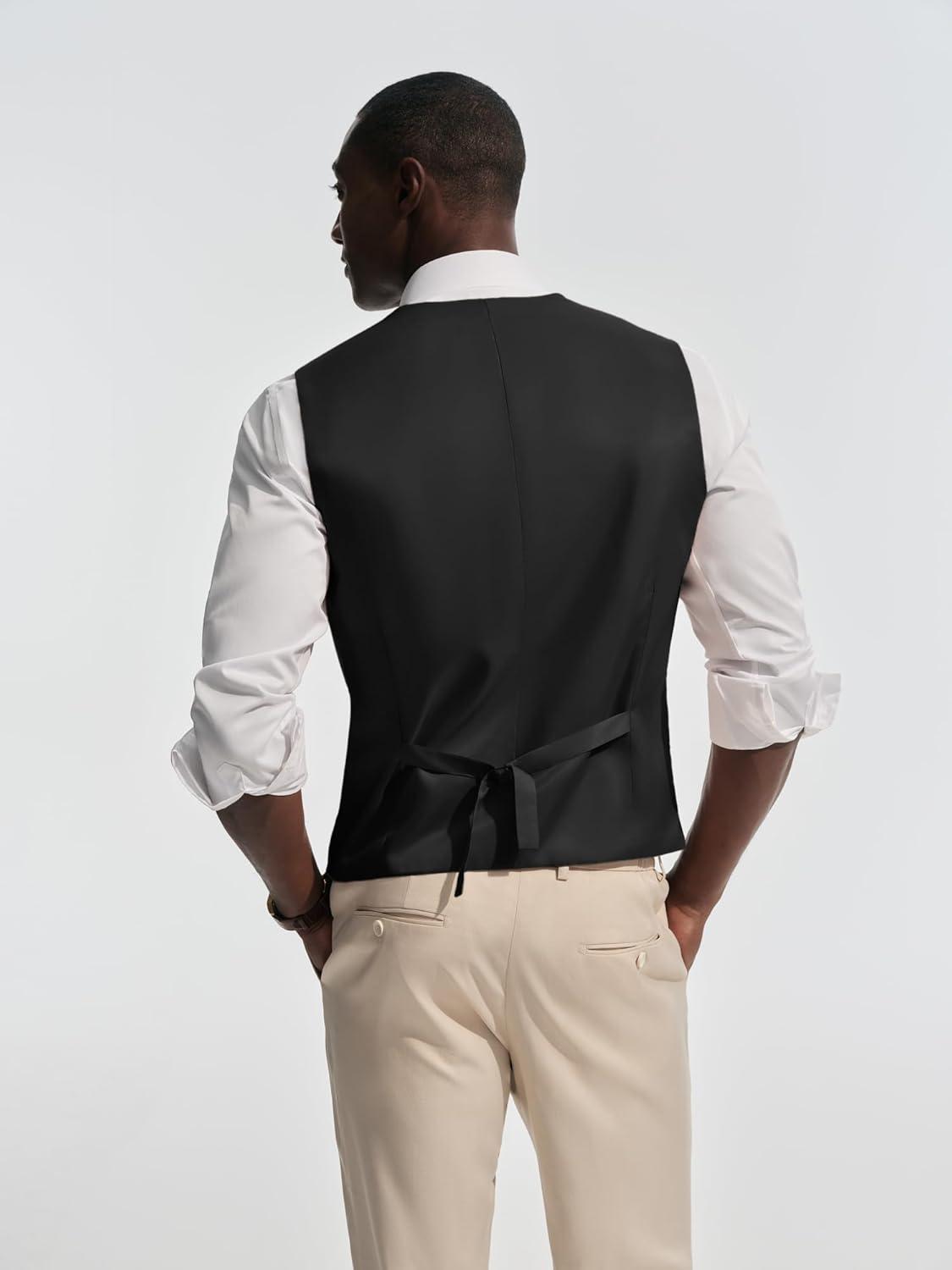 imagePJ PAUL JONES Mens Business Casual Vests Lightweight Slim Fit Suit WaistcoatBlack