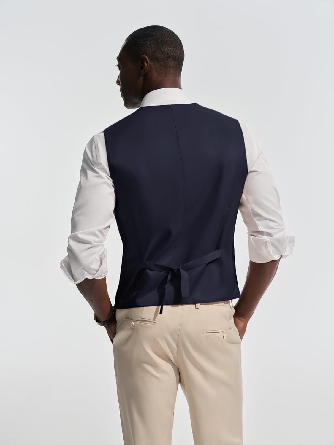 imagePJ PAUL JONES Mens Business Casual Vests Lightweight Slim Fit Suit WaistcoatDark Blue