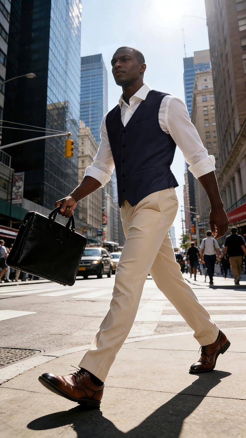 imagePJ PAUL JONES Mens Business Casual Vests Lightweight Slim Fit Suit WaistcoatDark Blue