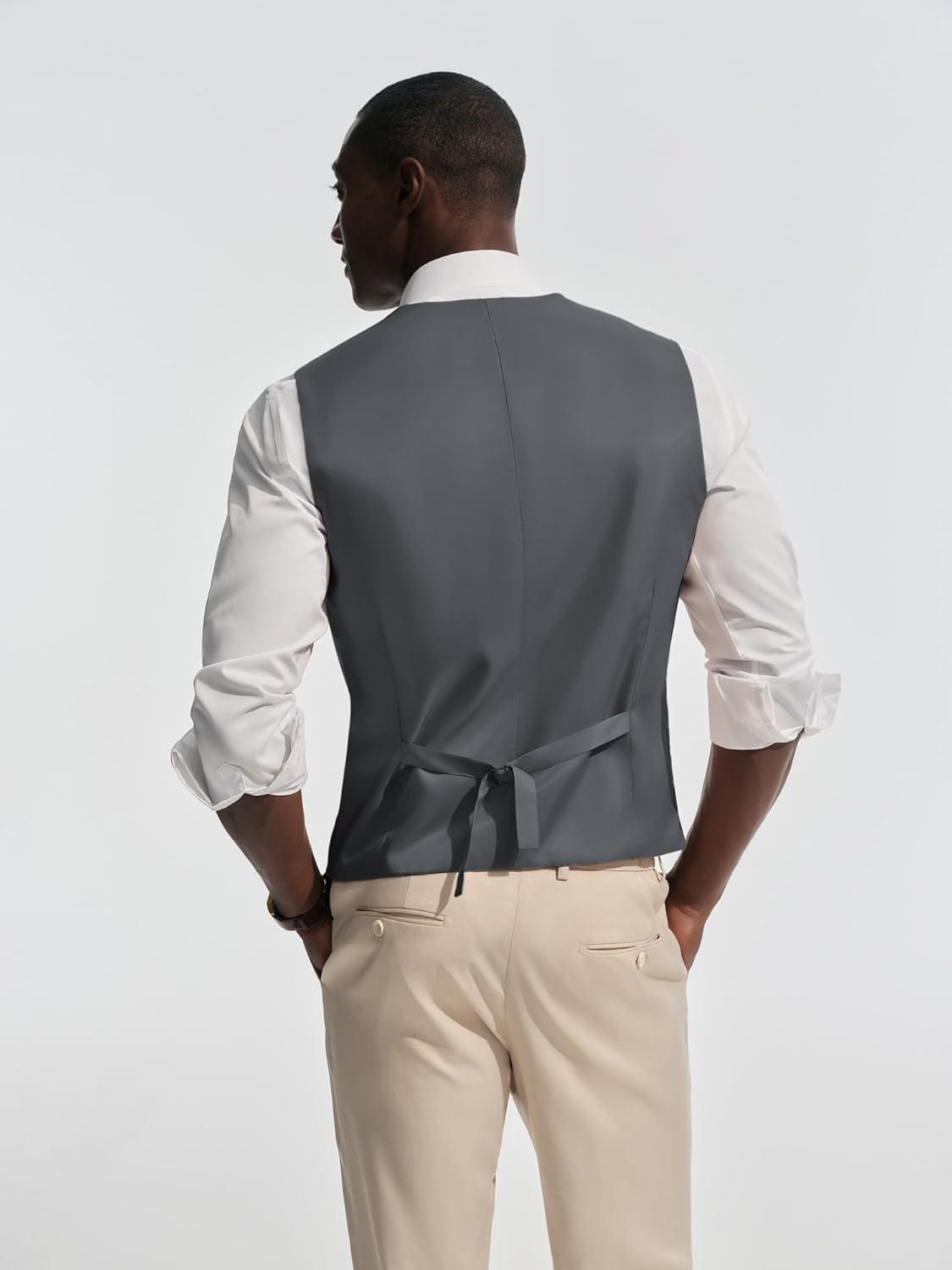 imagePJ PAUL JONES Mens Business Casual Vests Lightweight Slim Fit Suit WaistcoatGray