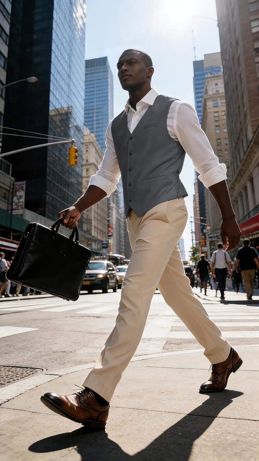 imagePJ PAUL JONES Mens Business Casual Vests Lightweight Slim Fit Suit WaistcoatGray