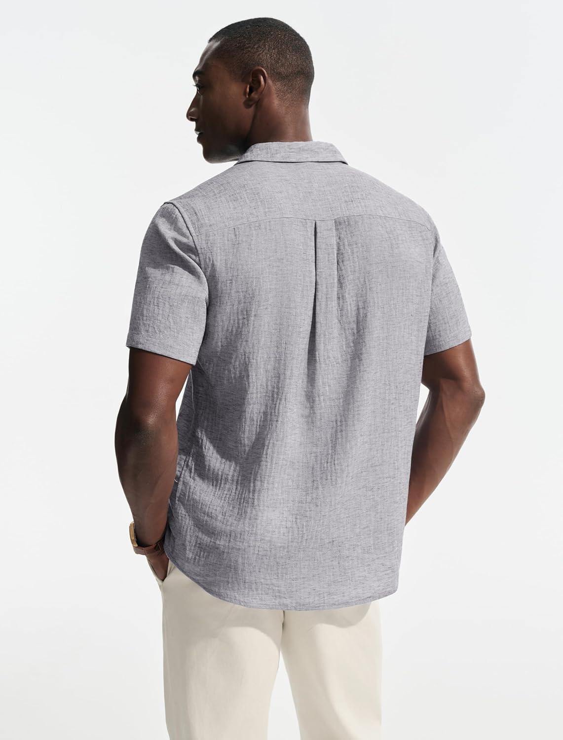 imagePJ PAUL JONES Mens Short Sleeve Button Down Shirt Casual Linen Summer Beach Wedding Dress ShirtSilver Gray