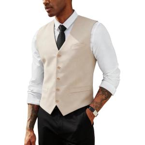PJ PAUL JONES Men’s Business Casual Vests Lightweight Slim Fit Suit Waistcoat(Apricot)
