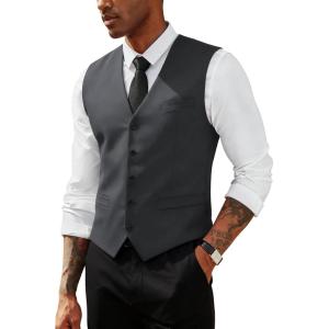 PJ PAUL JONES Men’s Business Casual Vests Lightweight Slim Fit Suit Waistcoat(Gray)