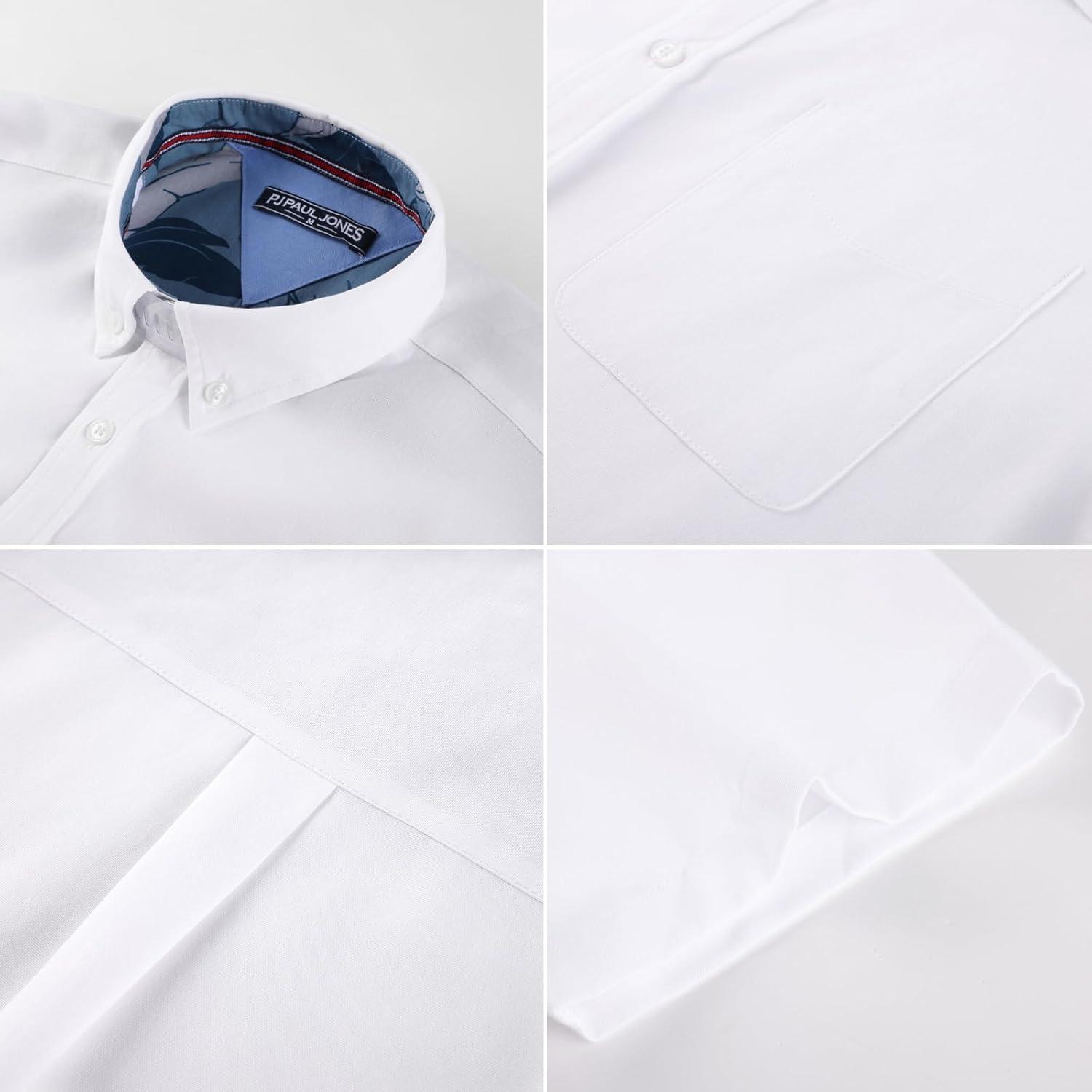 imagePJ PAUL JONES Mens Dress Shirts Oxford Button Down Shirt Short Sleeve Business Casual Untucked Shirts with PocketWhite