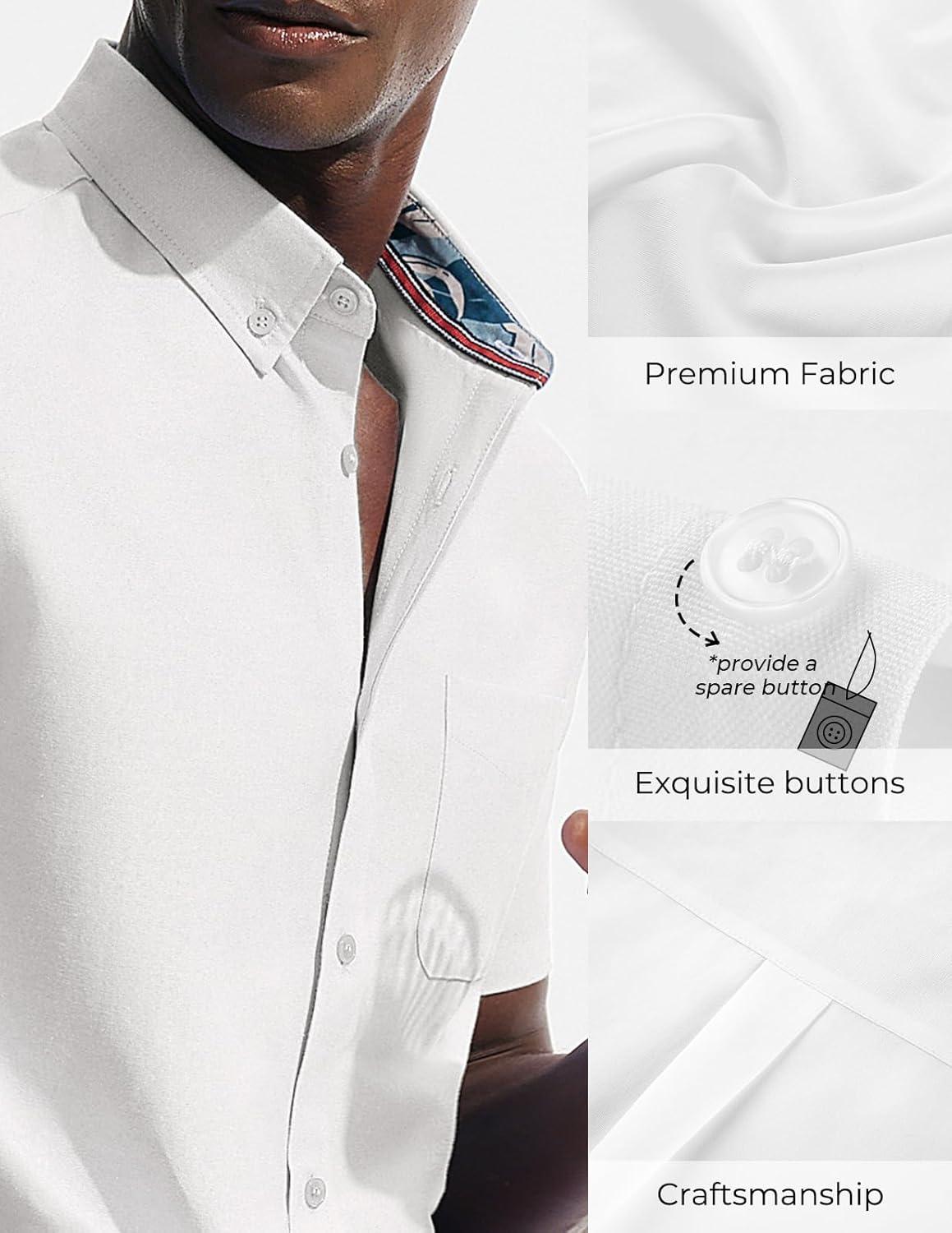 imagePJ PAUL JONES Mens Dress Shirts Oxford Button Down Shirt Short Sleeve Business Casual Untucked Shirts with PocketWhite