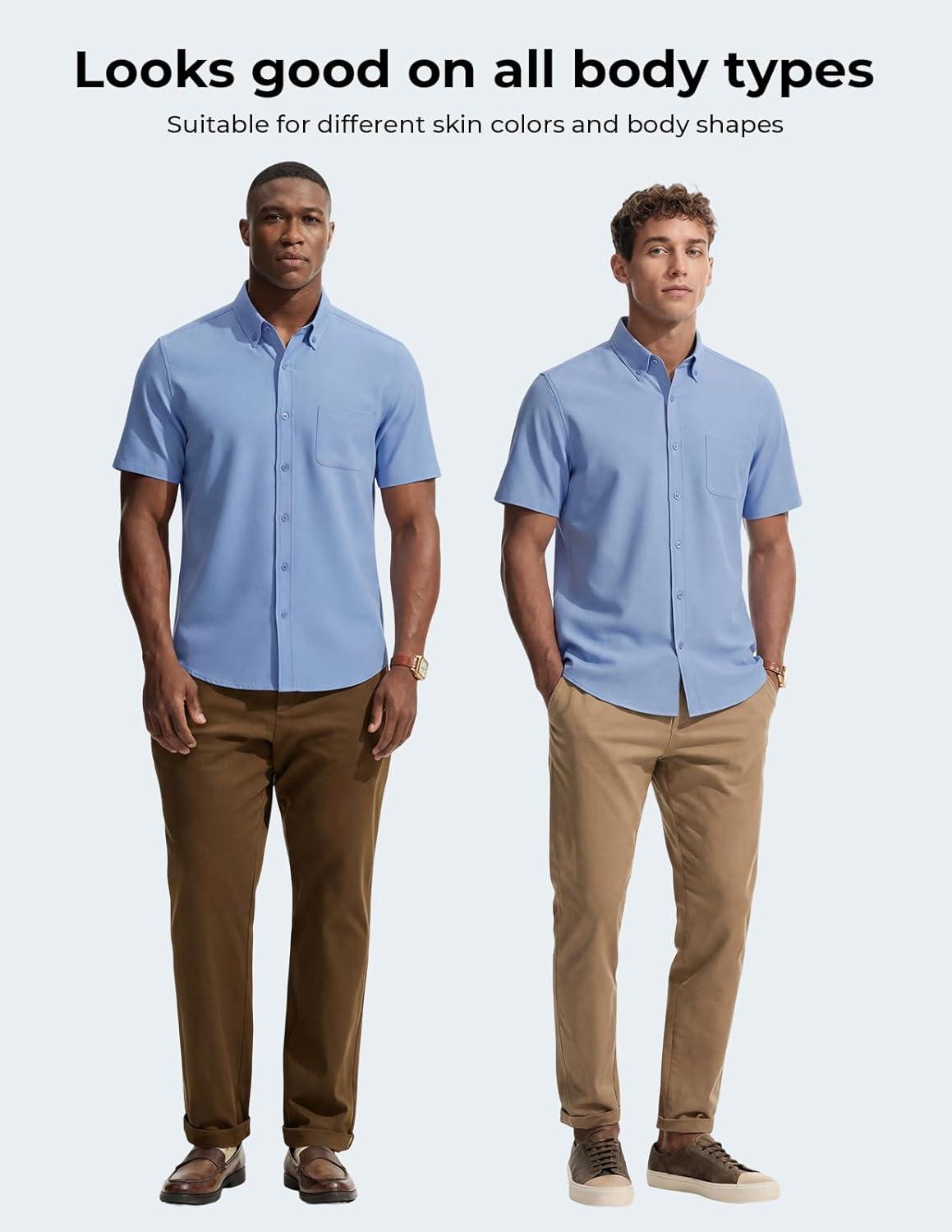 imagePJ PAUL JONES Mens Dress Shirts Oxford Button Down Shirt Short Sleeve Business Casual Untucked Shirts with PocketWhite