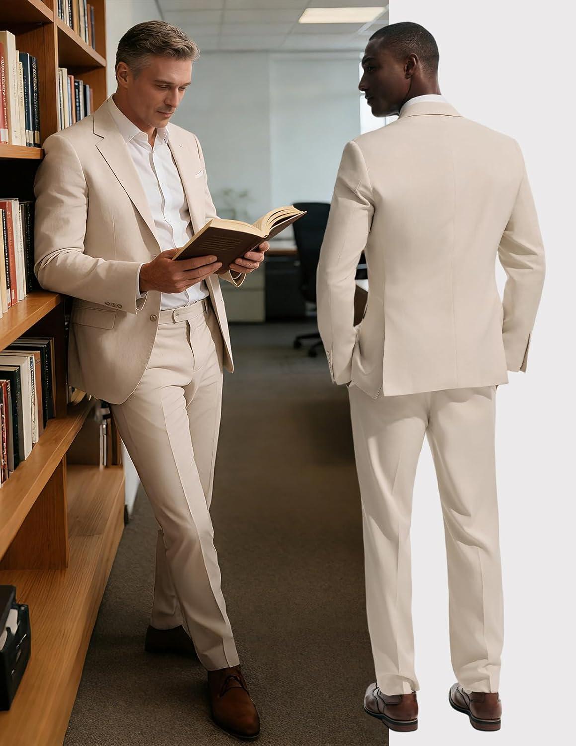 imagePJ PAUL JONES Mens Suit 2 Piece Classic Fit Suits Two Button Casual Blazer Suit Sets Business Dress Suit Party WedddingApricot