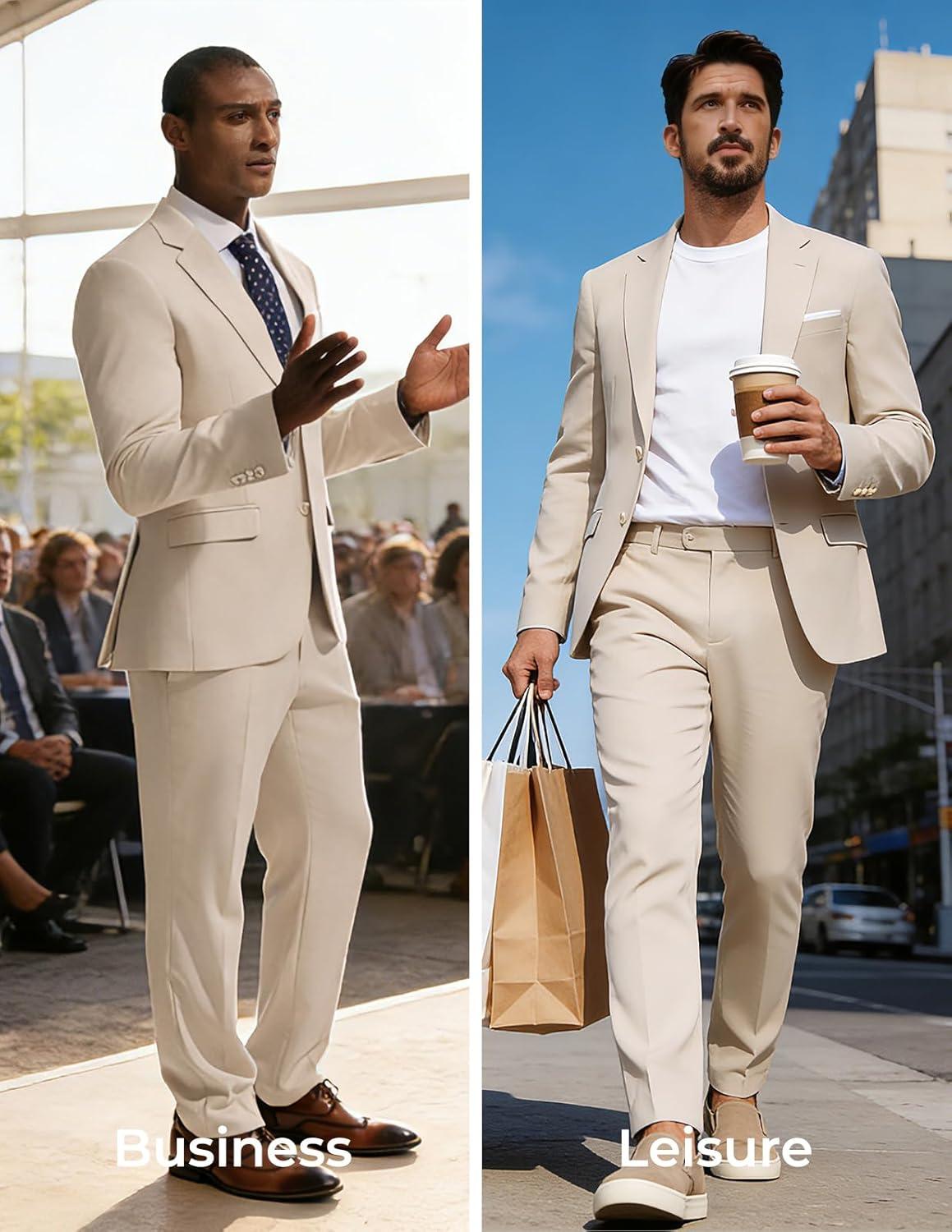 imagePJ PAUL JONES Mens Suit 2 Piece Classic Fit Suits Two Button Casual Blazer Suit Sets Business Dress Suit Party WedddingApricot